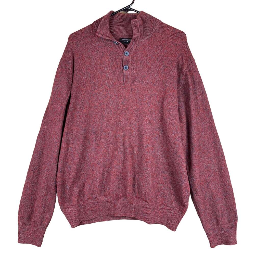 Kenneth Roberts Mens Sweater Red Gray Knitted Henley Collared Wool Blend Large